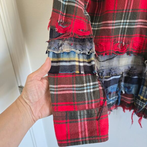 R13 Plaid Piece Long Sleeve Button Up Shirt Mens XS/ Womens M Patchwork - Picture 6 of 12